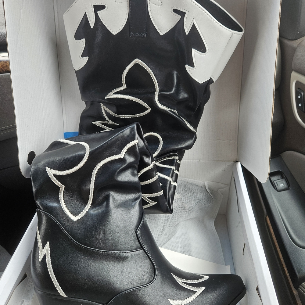 Chic Black and White Heeled Boots